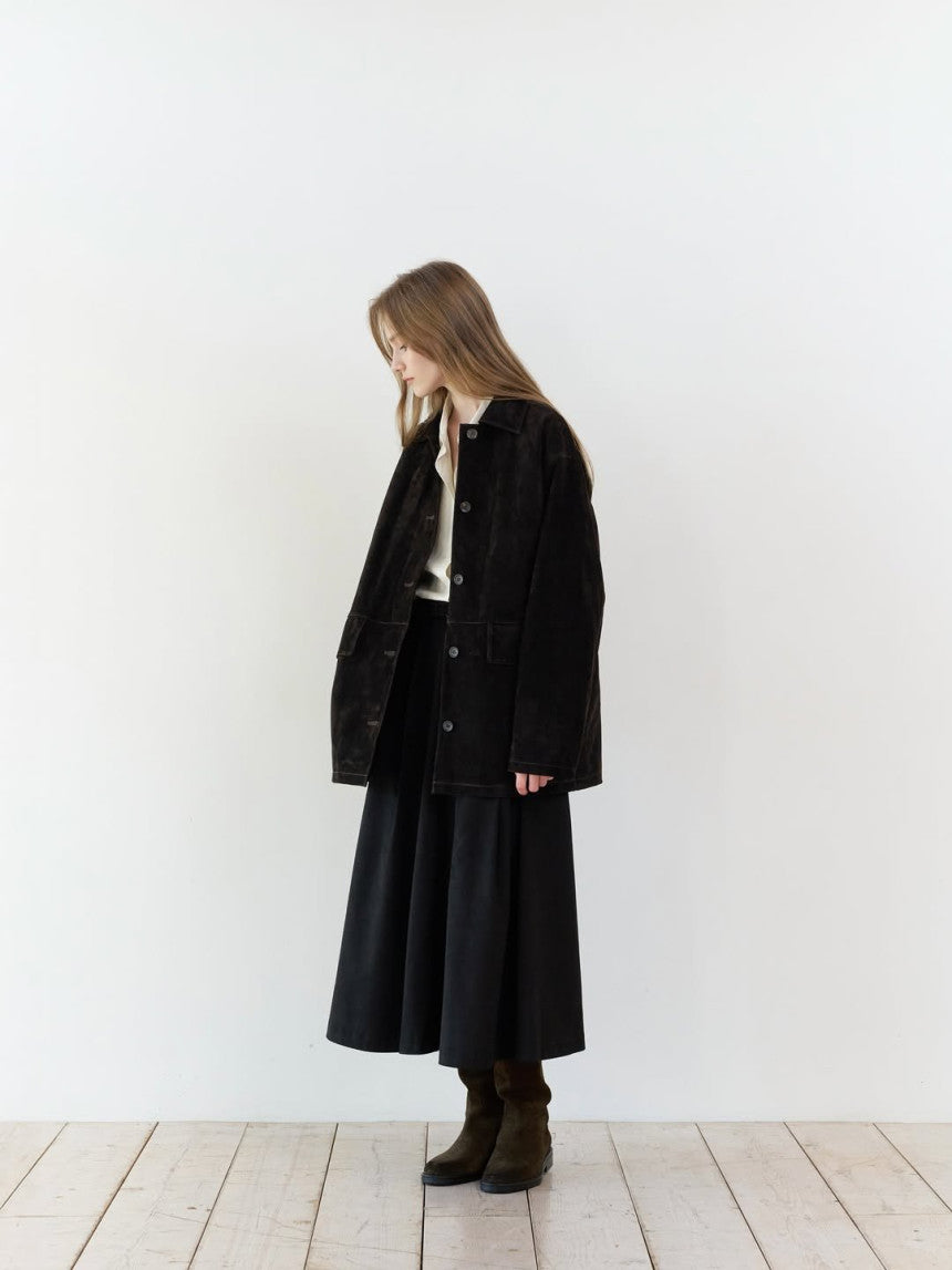 Louise pig leather suede half jacket-2col