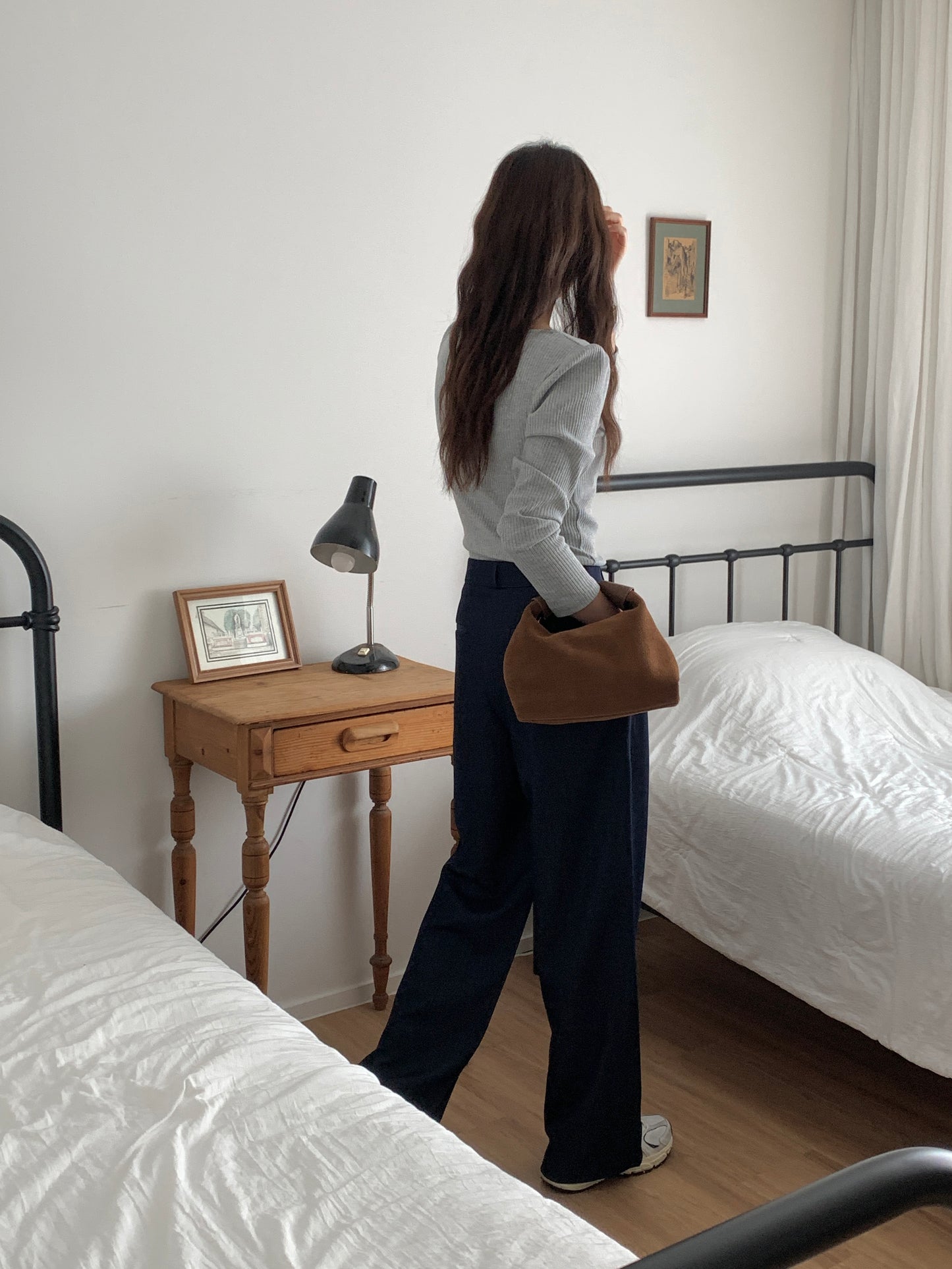 Fw denim onepintuck slacks-2col ショート丈あり