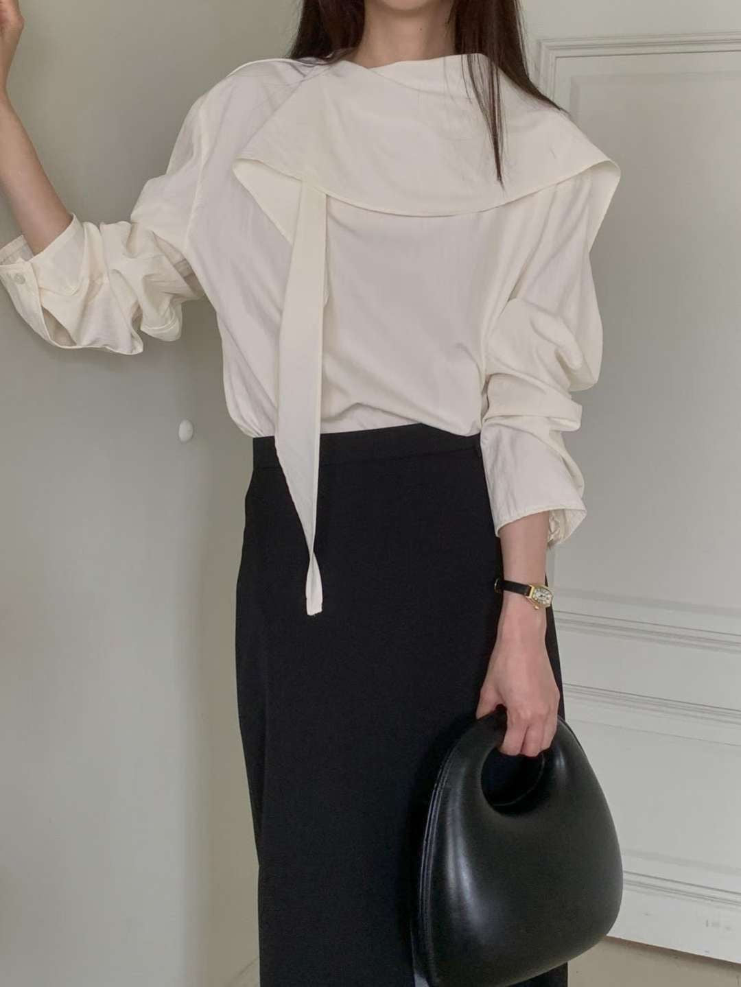 Cowl tie blouse-3col