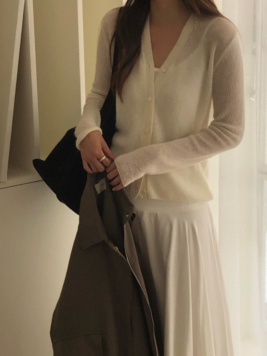 Baby alpaca rib v-neck cardigan-2col