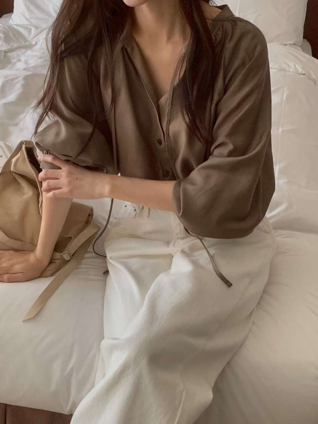 rope shirring blouse-2col