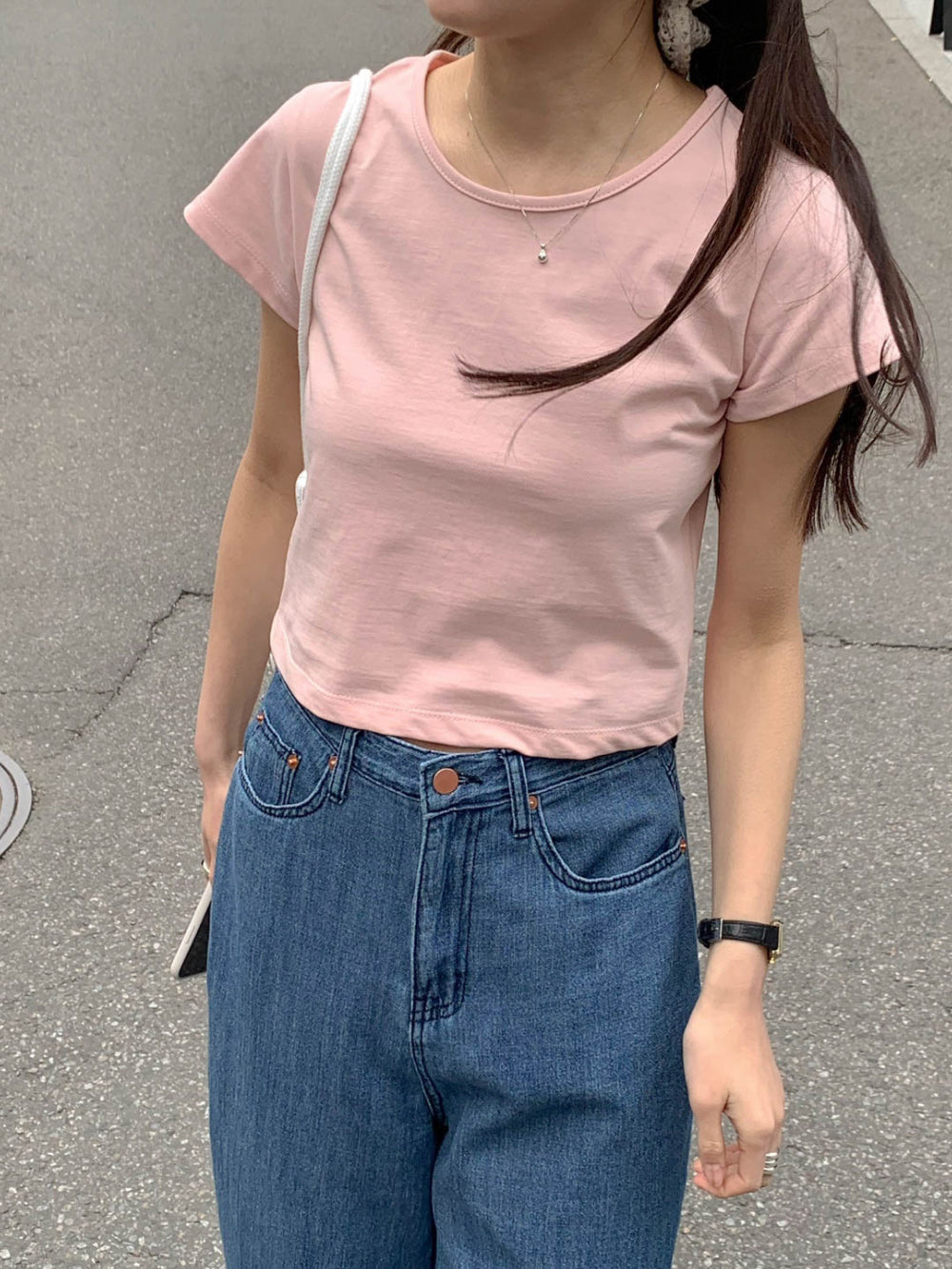 ivory即納 Baige semi crop T-4col