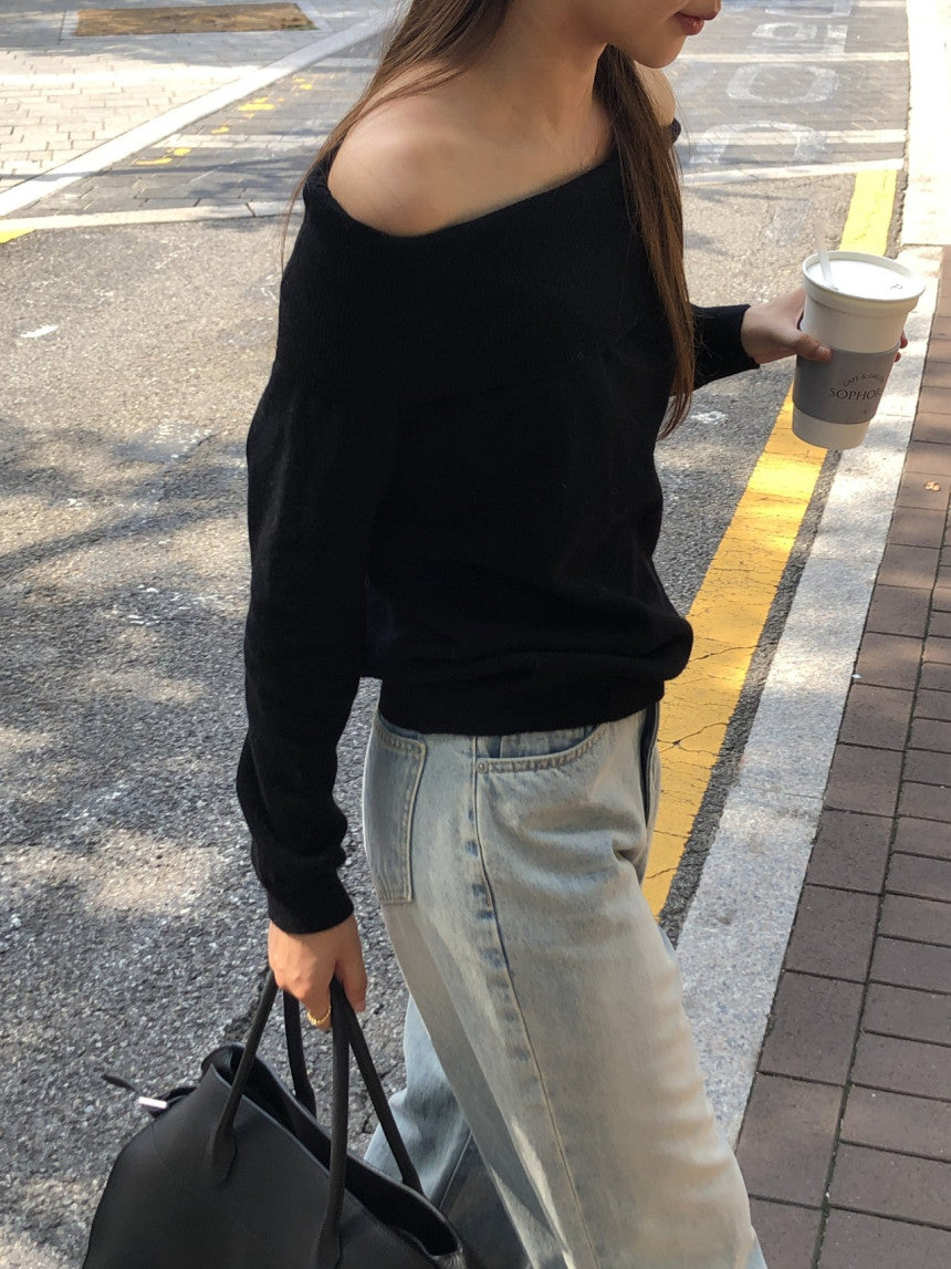 Rumi cashmere off shoulder knit-3col