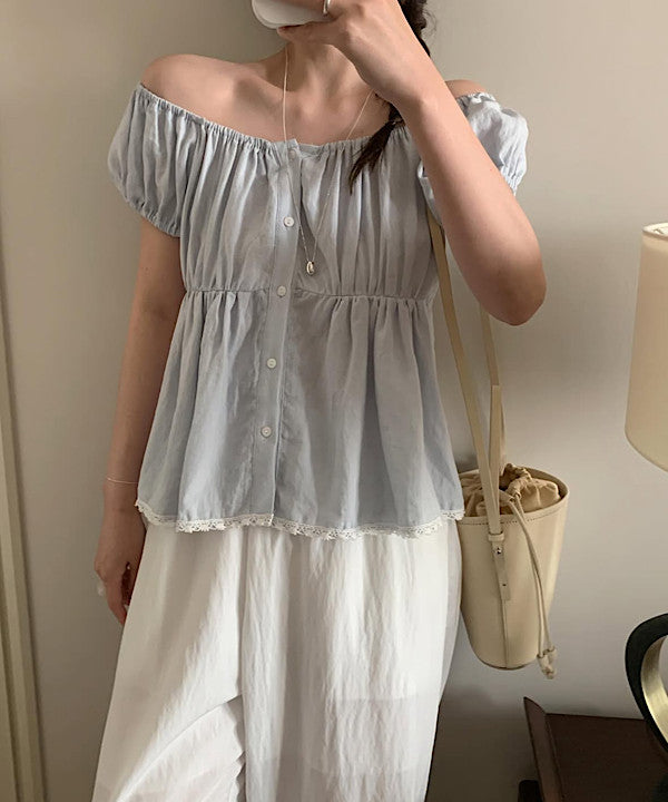 linen puff blouse-2col