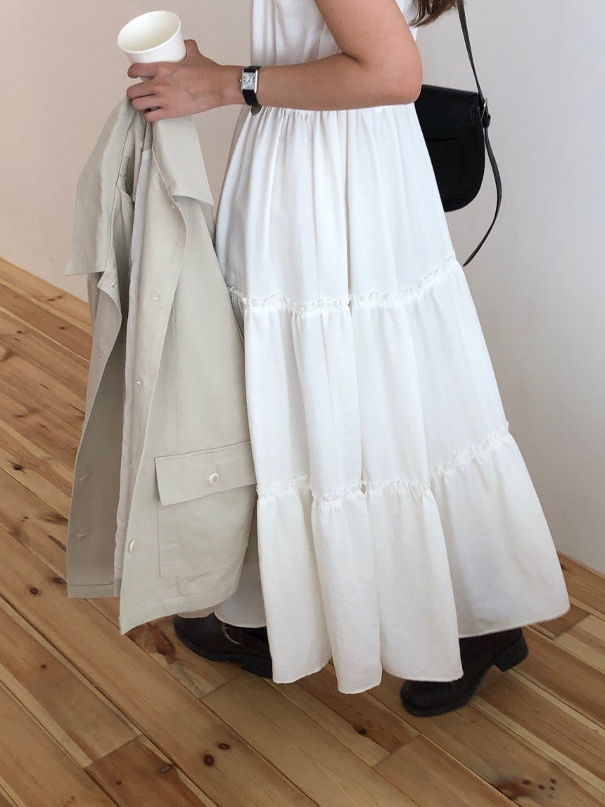 Muse shirring long onepiece-2col