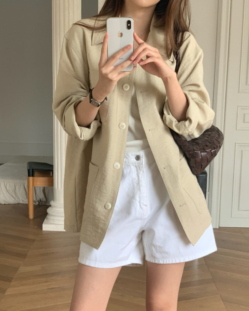 Chole linen single half jacket-2col