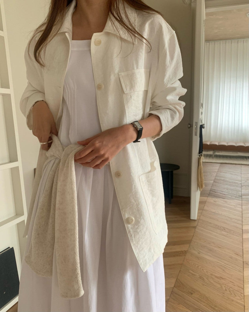 Chole linen single half jacket-2col