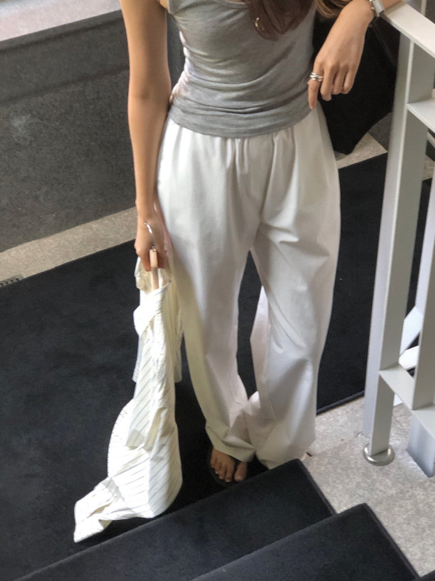 Essential semi wide banding pants-4col