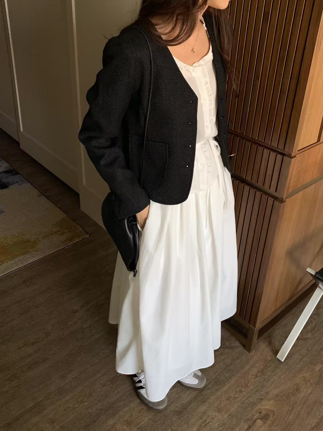 Seryo long pleats banding skirt