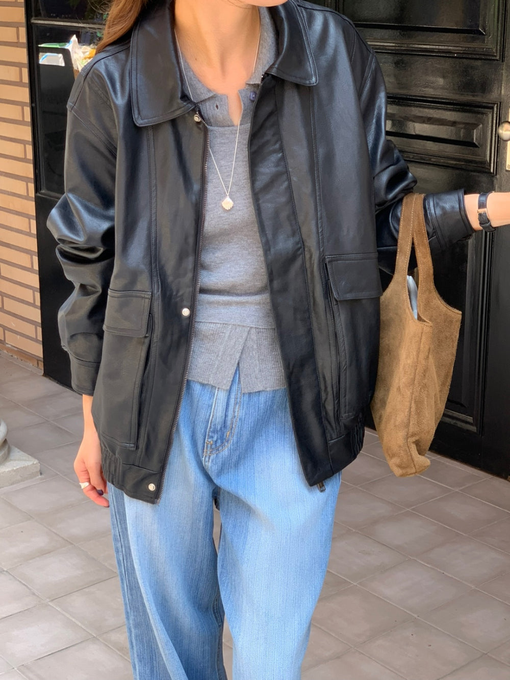 Mud leather jacket-2col