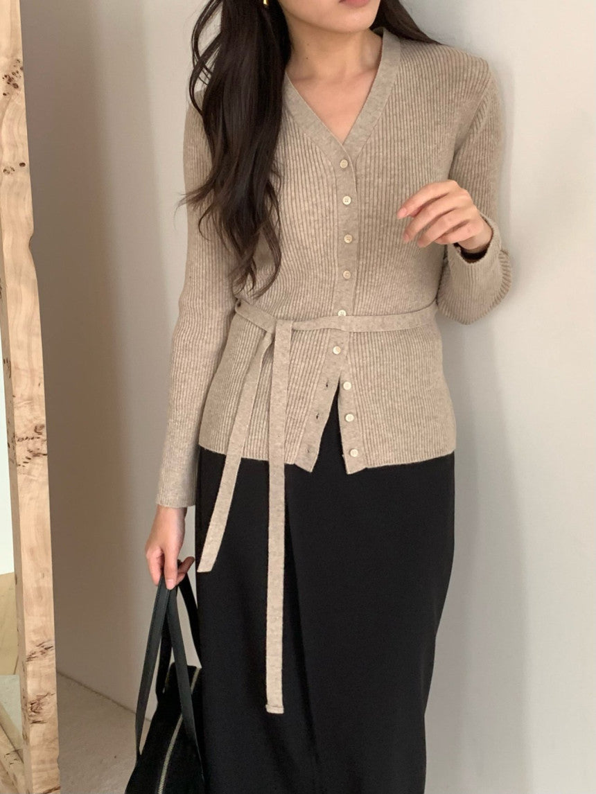 wool rib string cardigan-3col