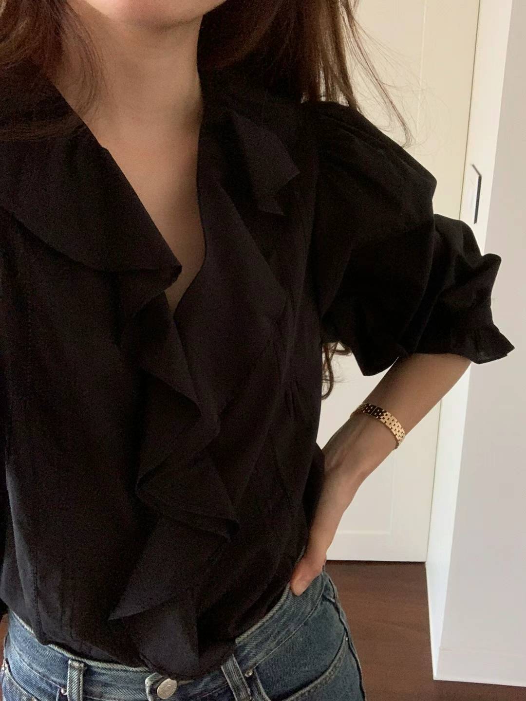 Ounce ruffle lace blouse-2col