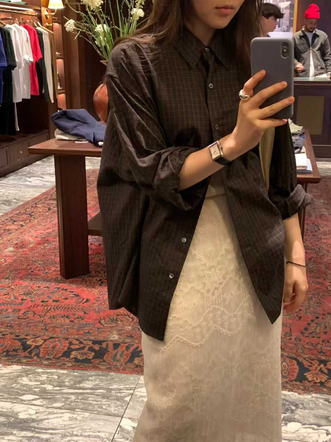 Ounce check pocket boxy shirt-2col
