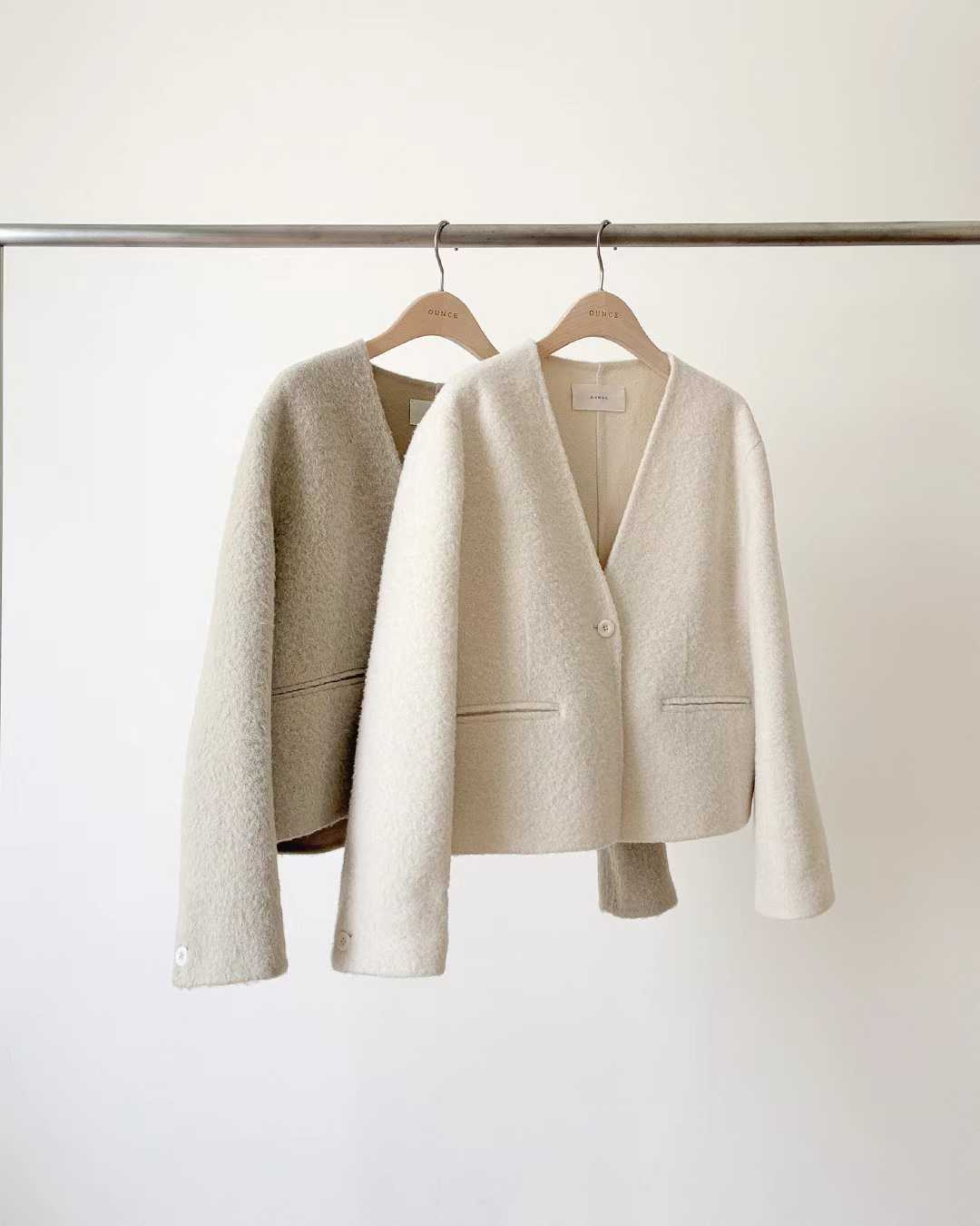 Ounce HM baby alpaca no collar short coat-2col