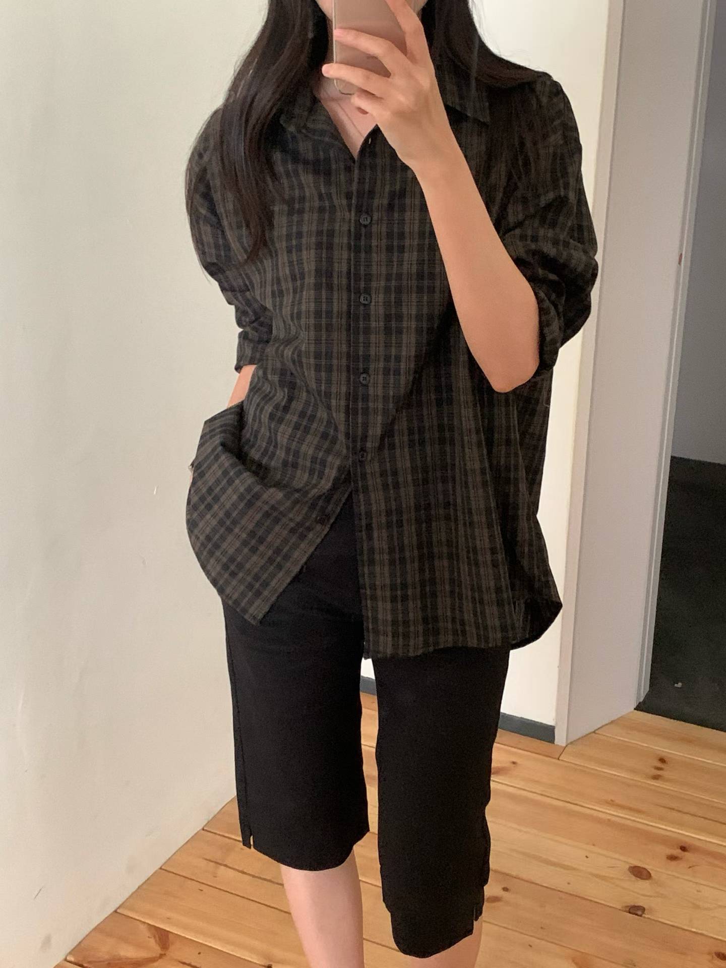 Burning check shirt-2col