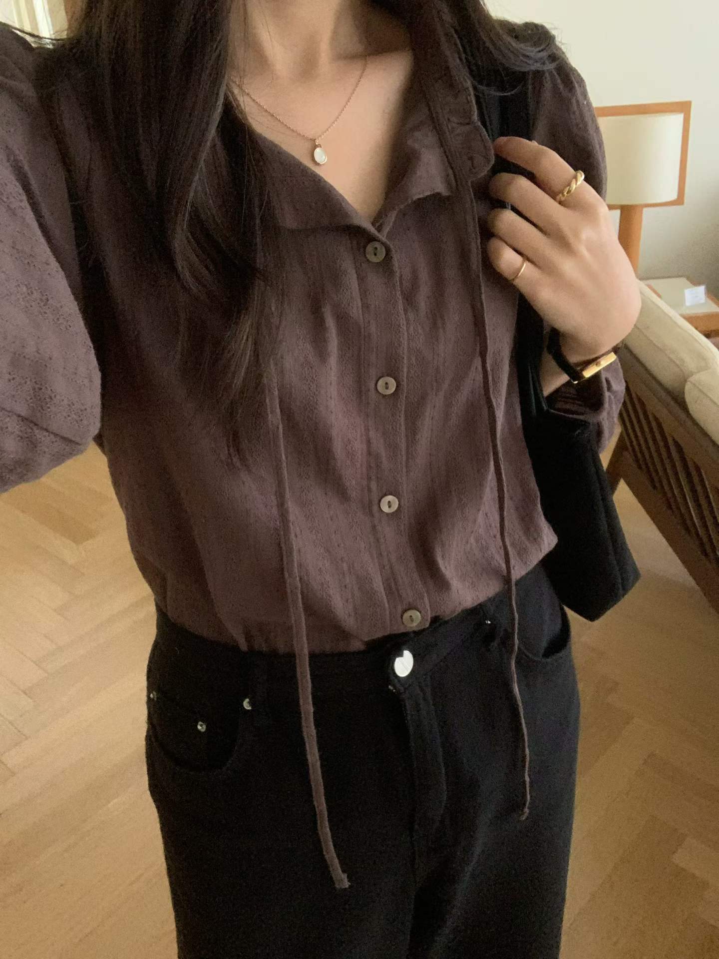 Camel frill blouse-3col