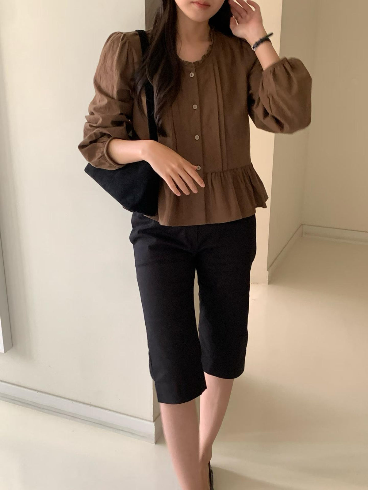 butter frill blouse-2col