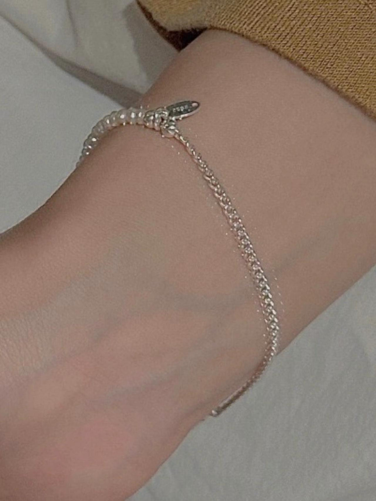 Silver Chain Pearl Banding Bracelet