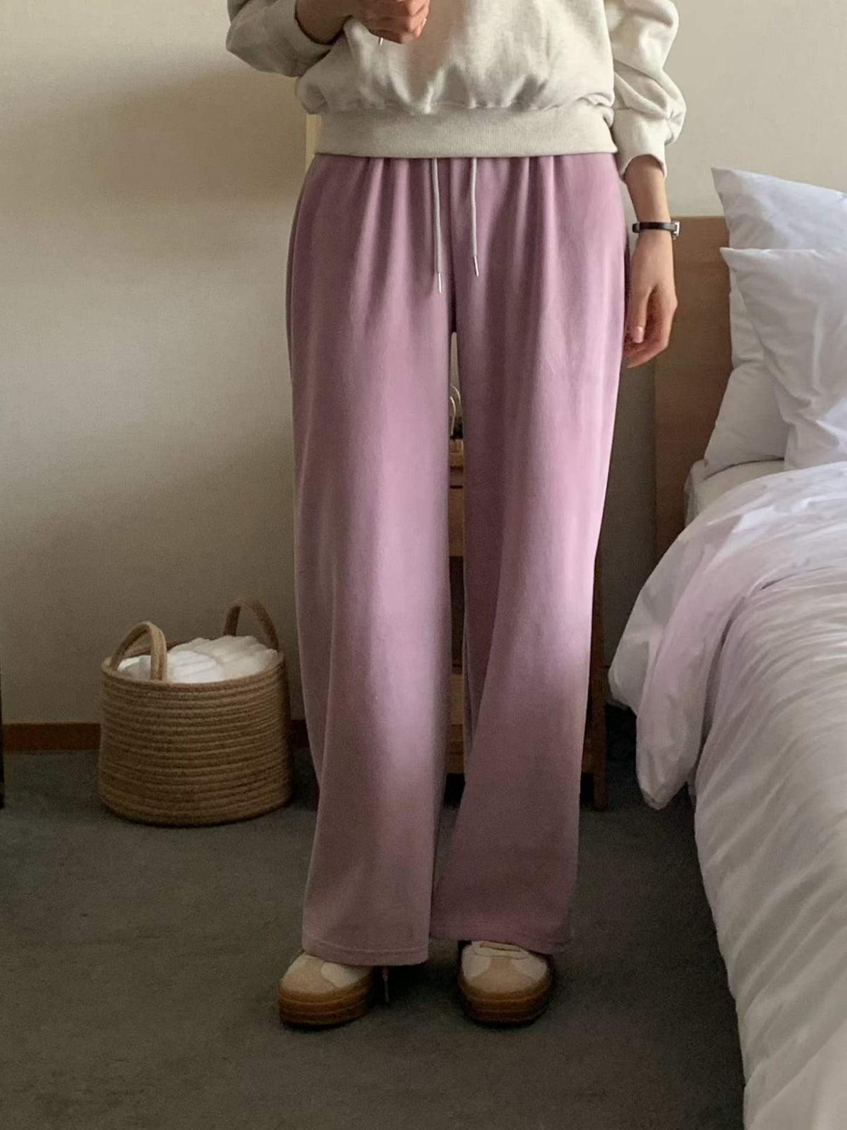 himi velour wide banding pants-4col
