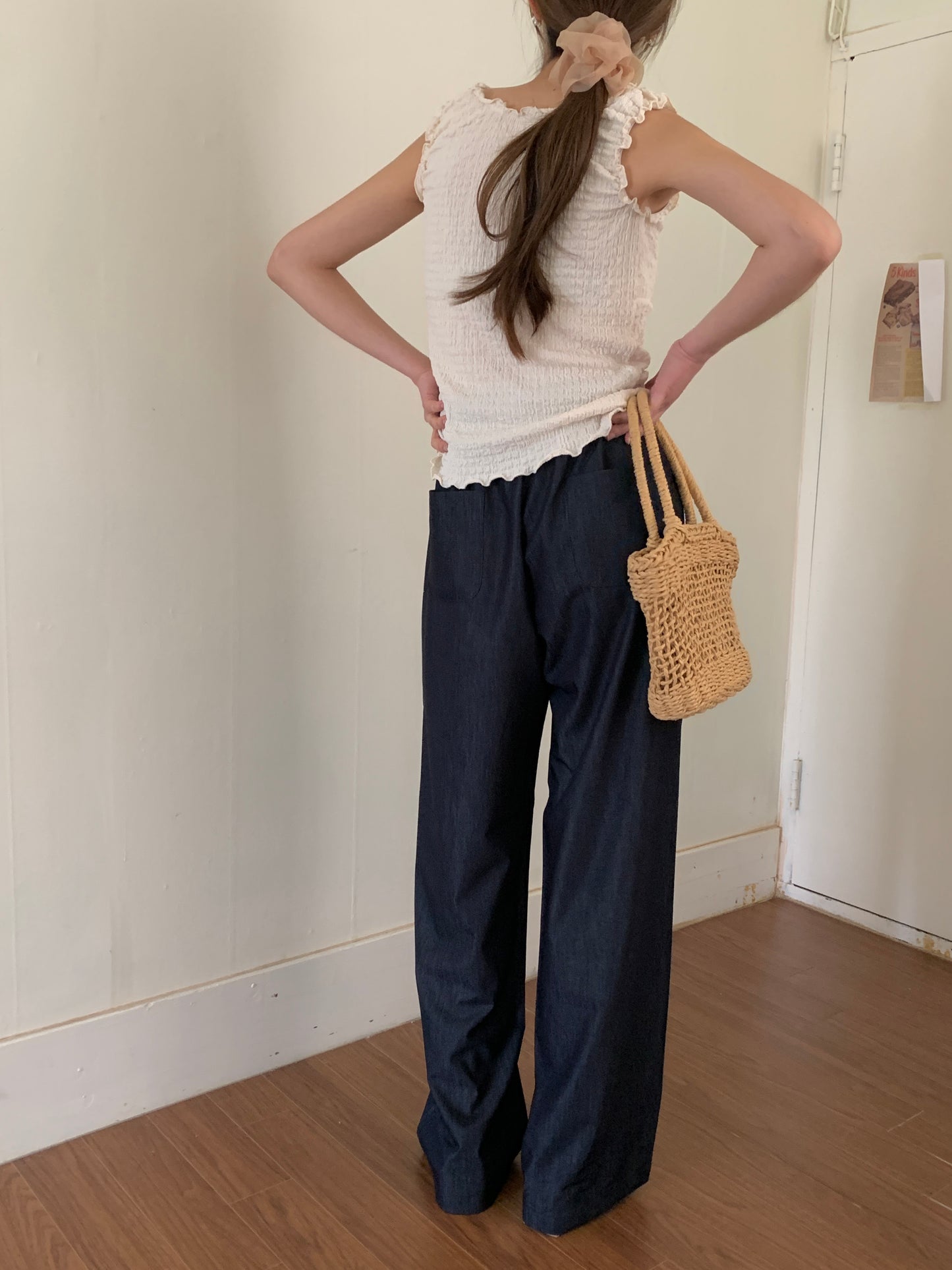 Ice banding denim slacks ショート丈あり