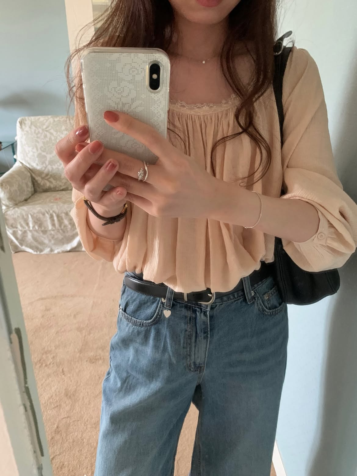 royal shirring lace blouse