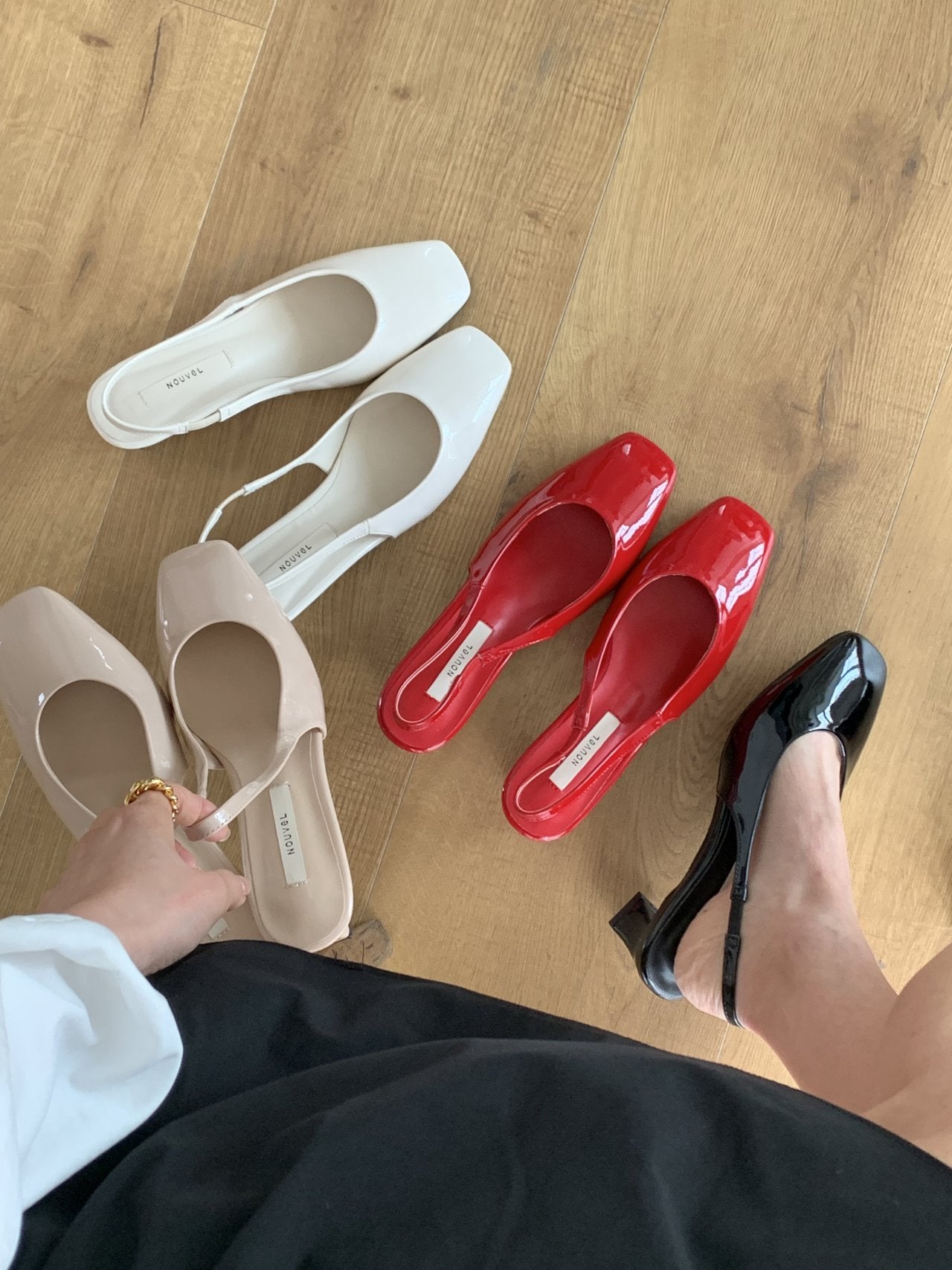 enamel square sling back