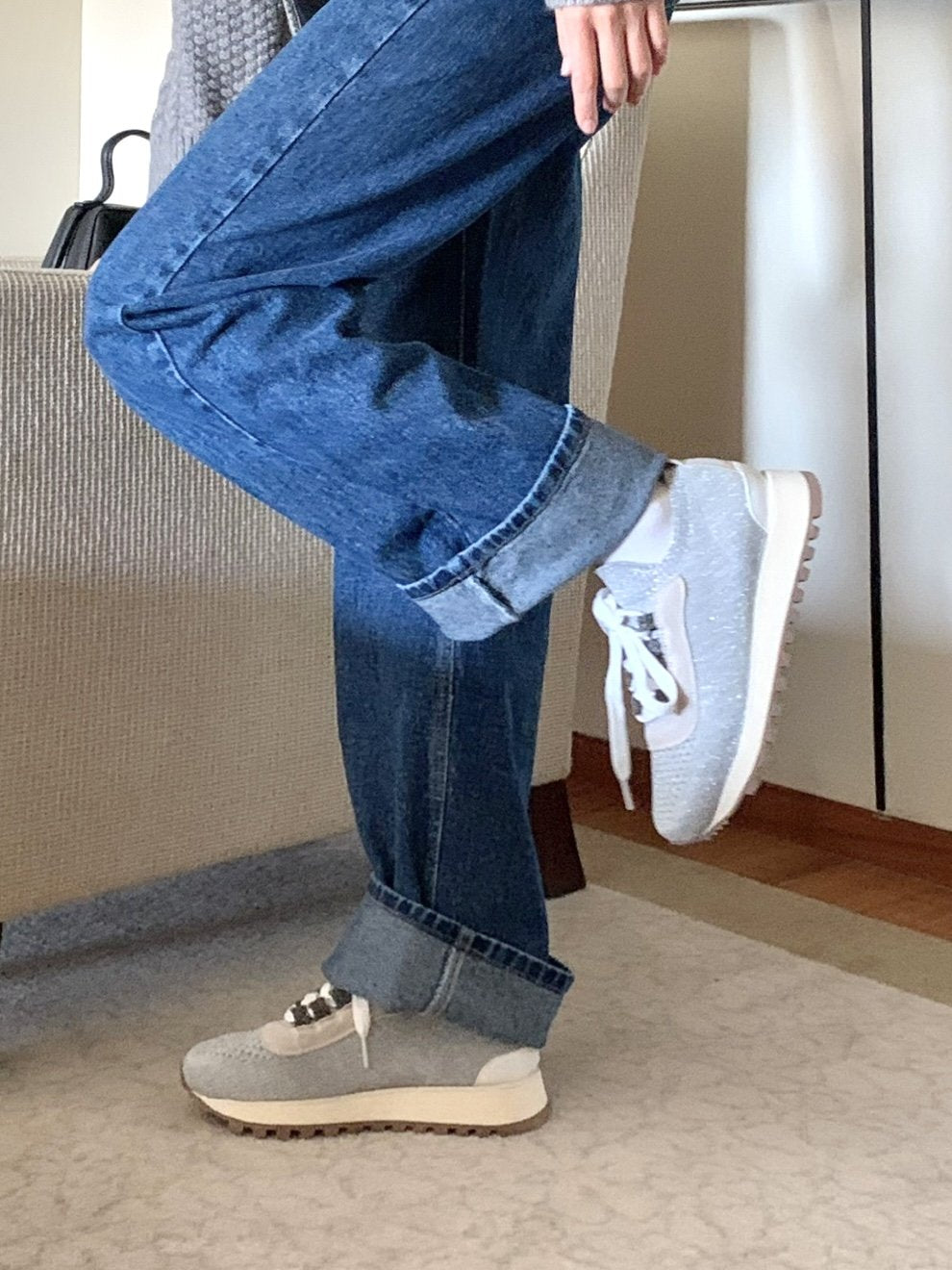 knitwear leather sneakers-2col