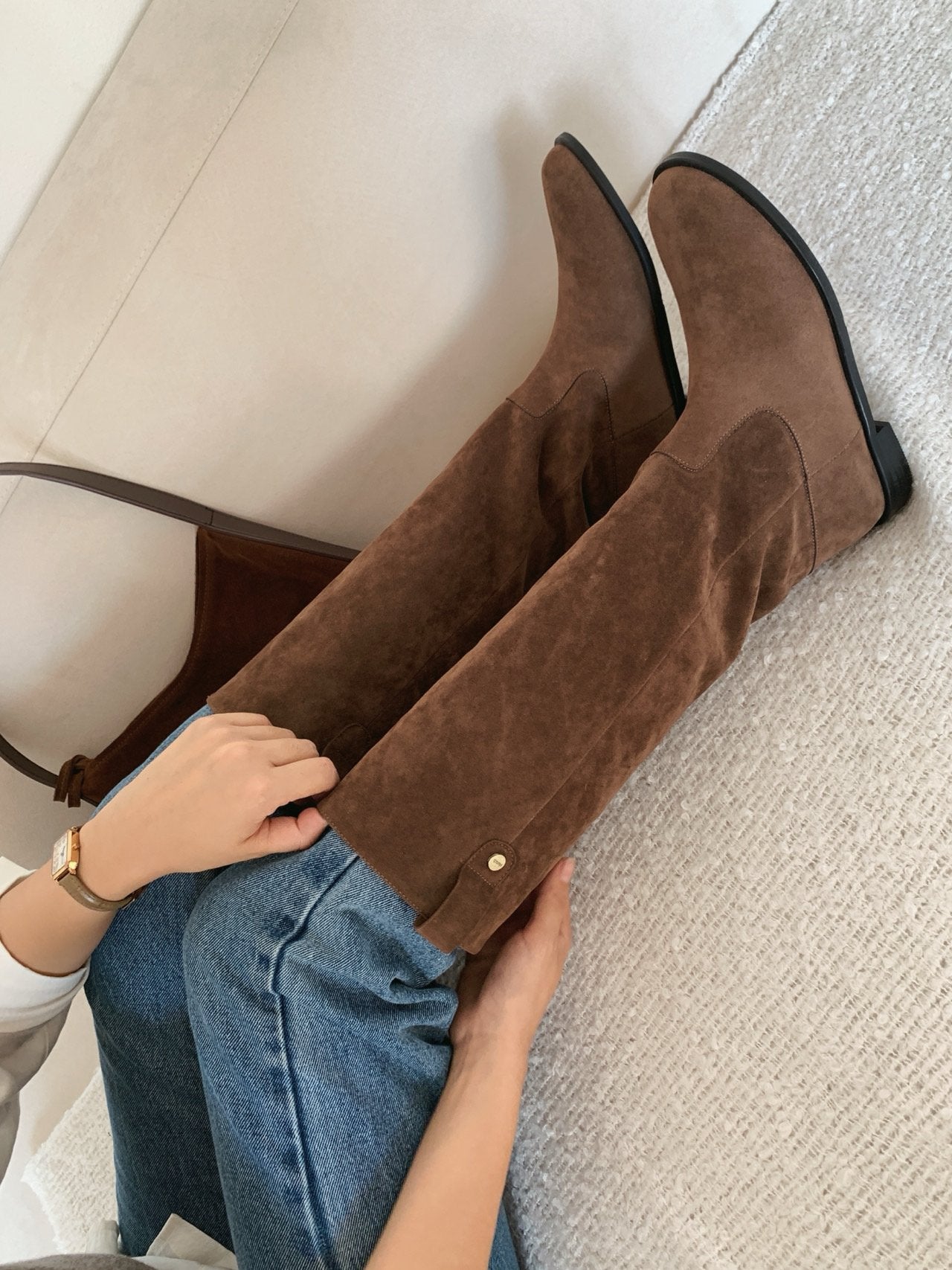 Antique Logo Basic Suede Long Boots-2col