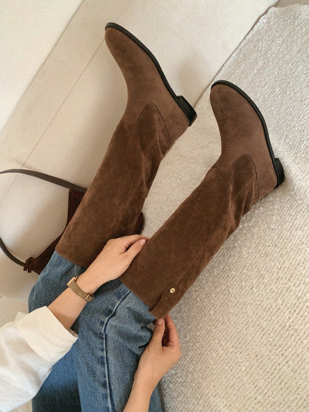 Antique Logo Basic Suede Long Boots-2col