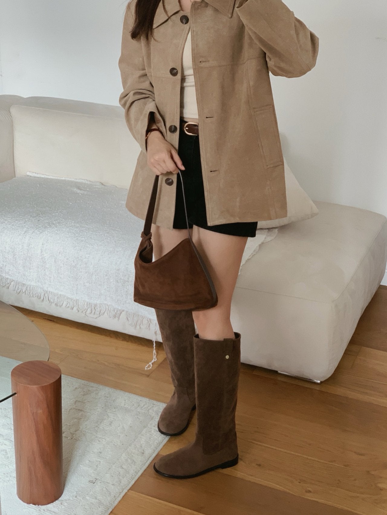Antique Logo Basic Suede Long Boots-2col