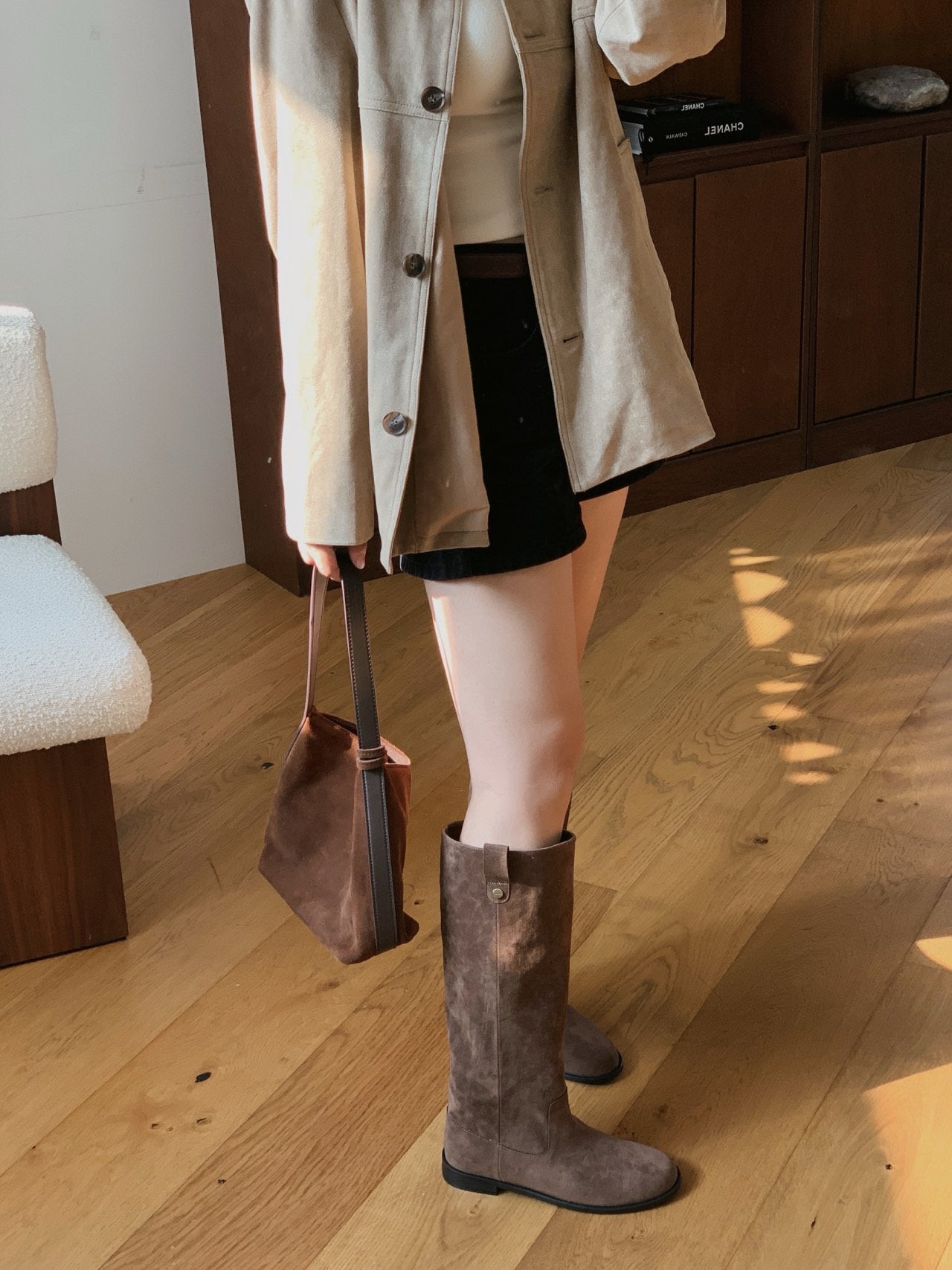 Antique Logo Basic Suede Long Boots-2col