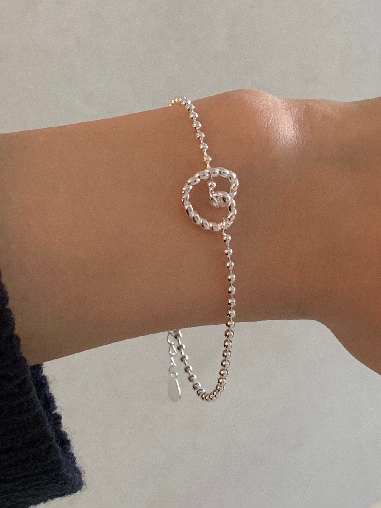 Twisted Heart Silver Ball Bracelet