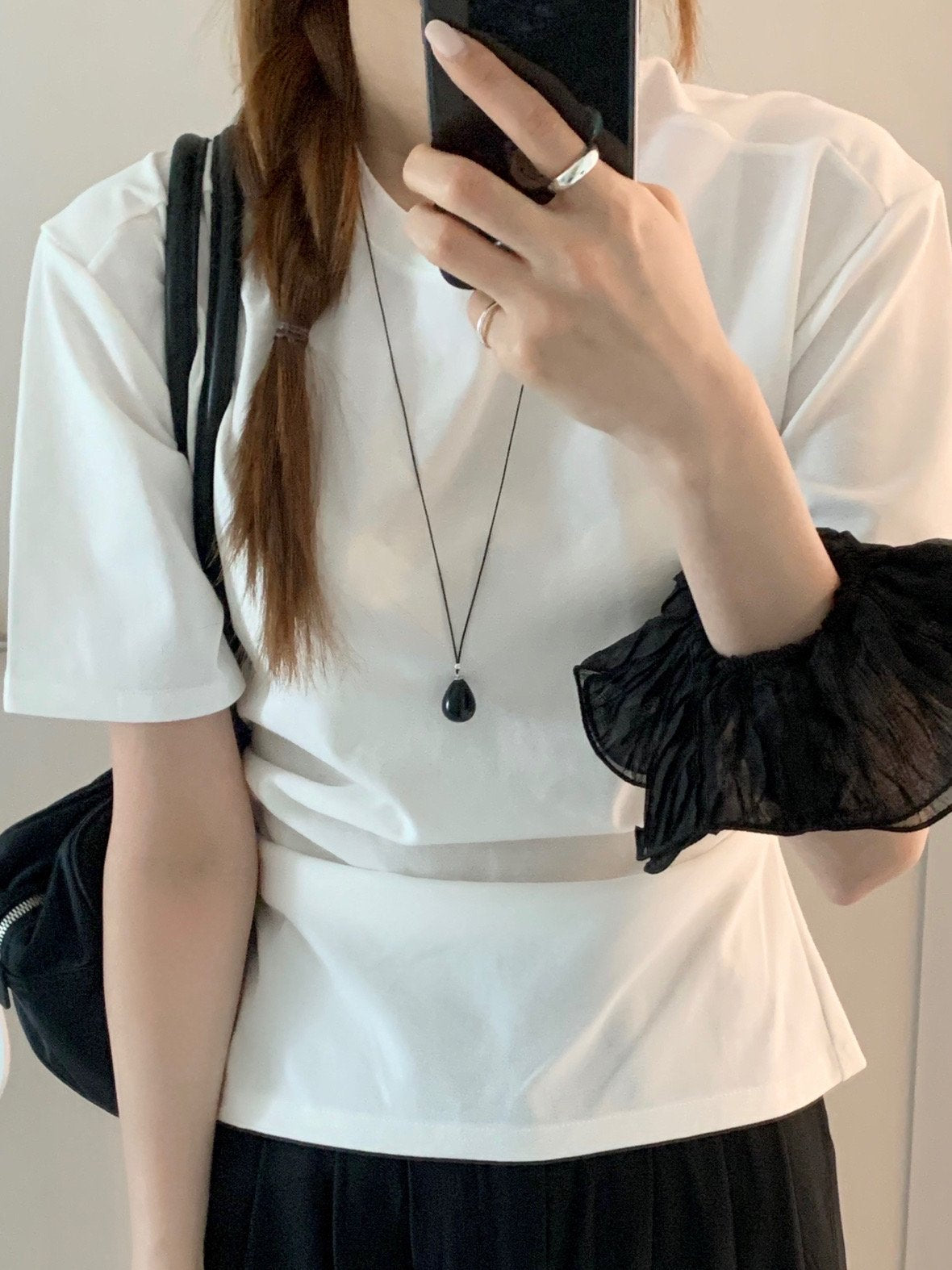 black long water drop necklace