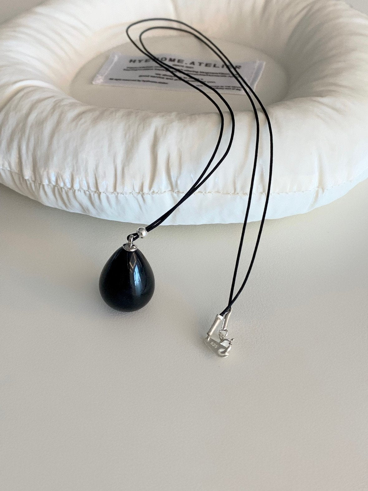 black long water drop necklace