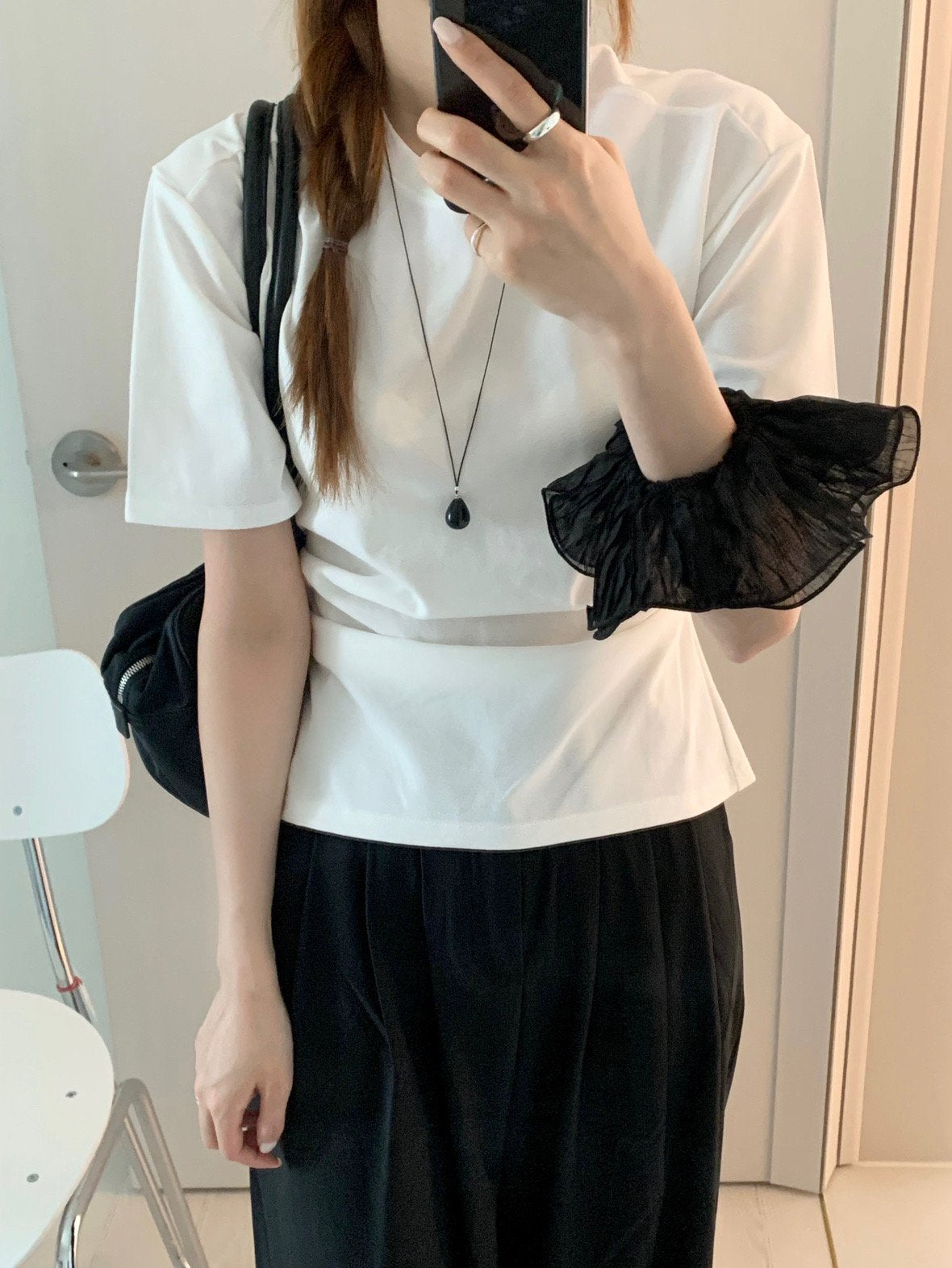 black long water drop necklace