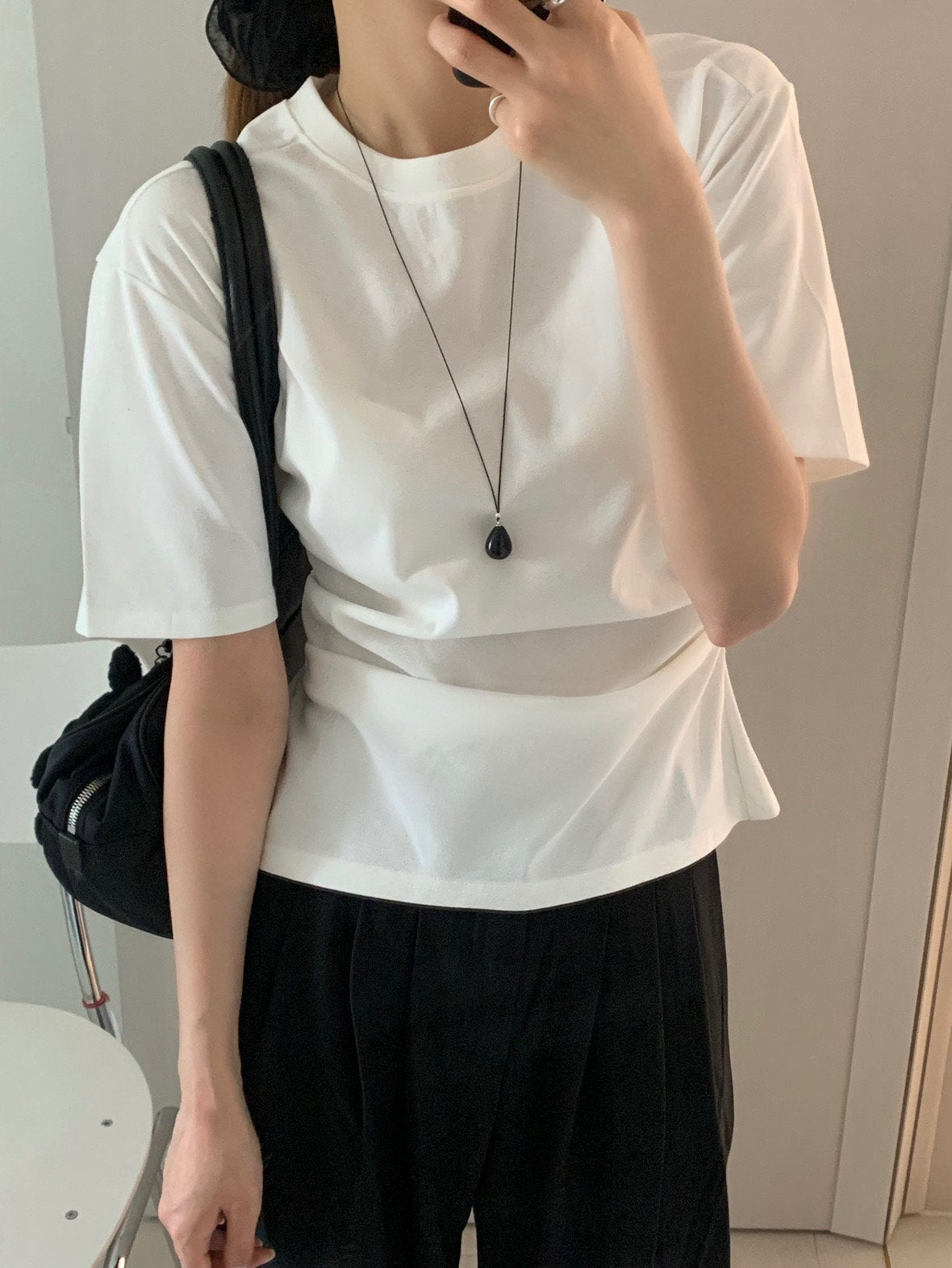 black long water drop necklace
