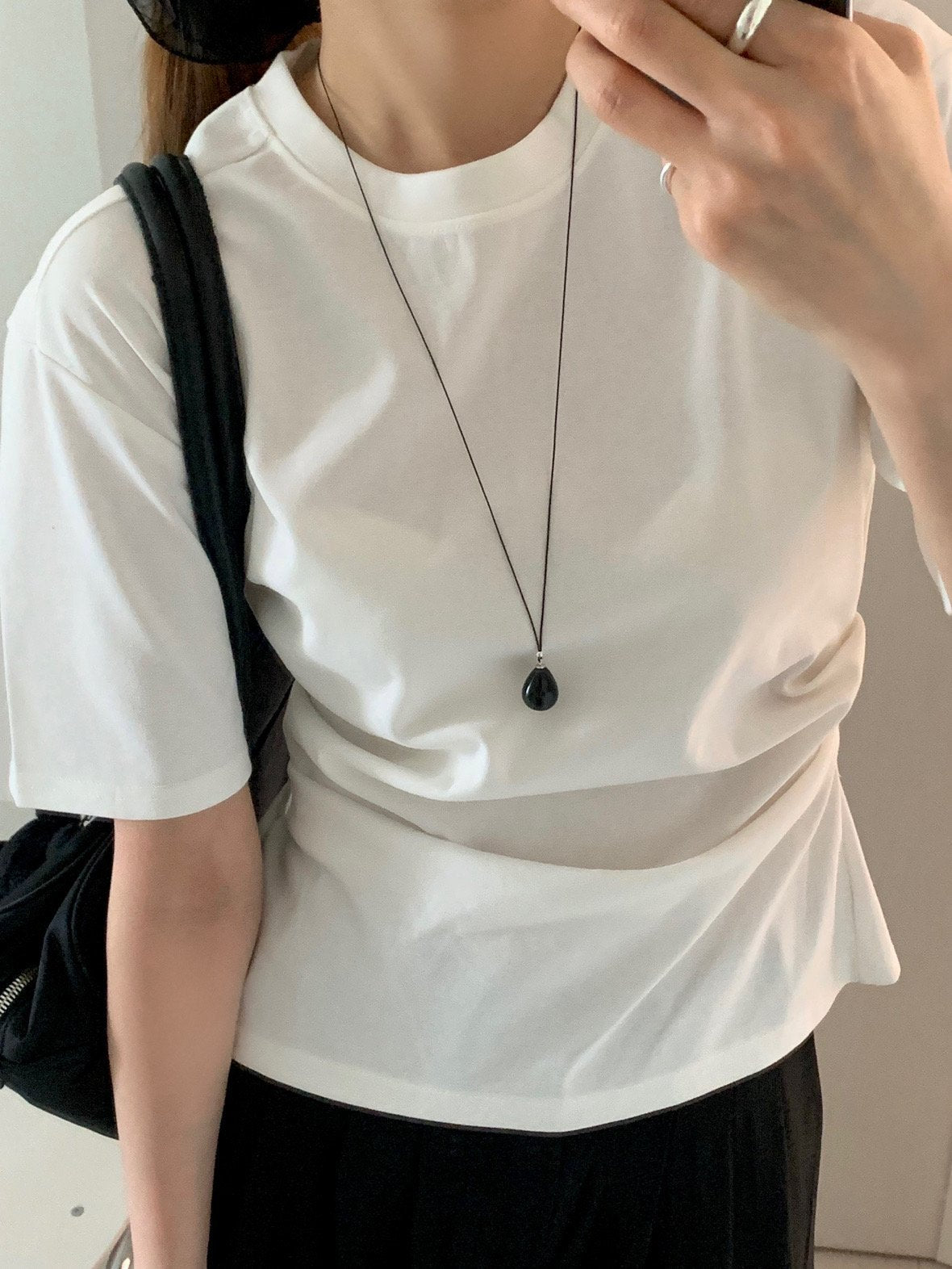 black long water drop necklace