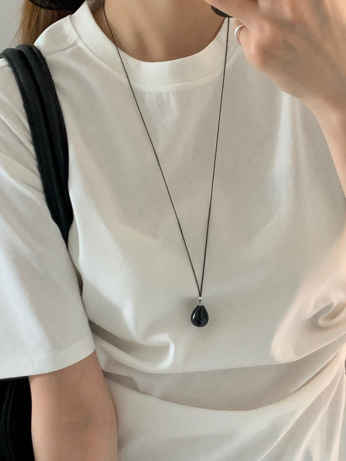 black long water drop necklace