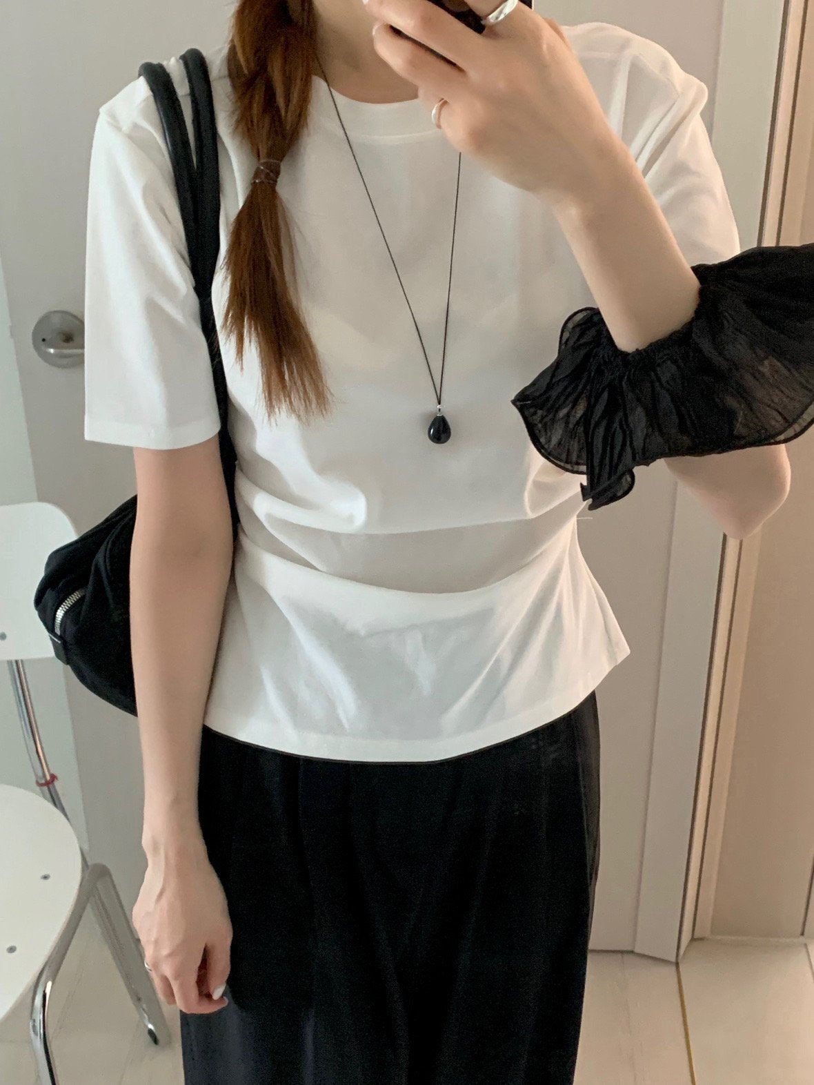black long water drop necklace