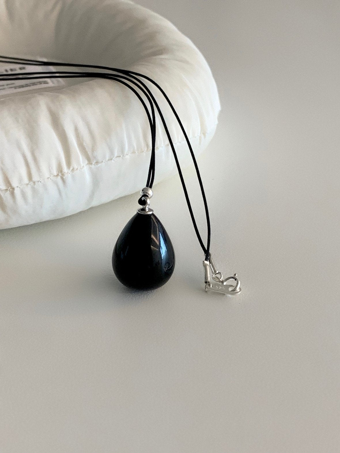 black long water drop necklace