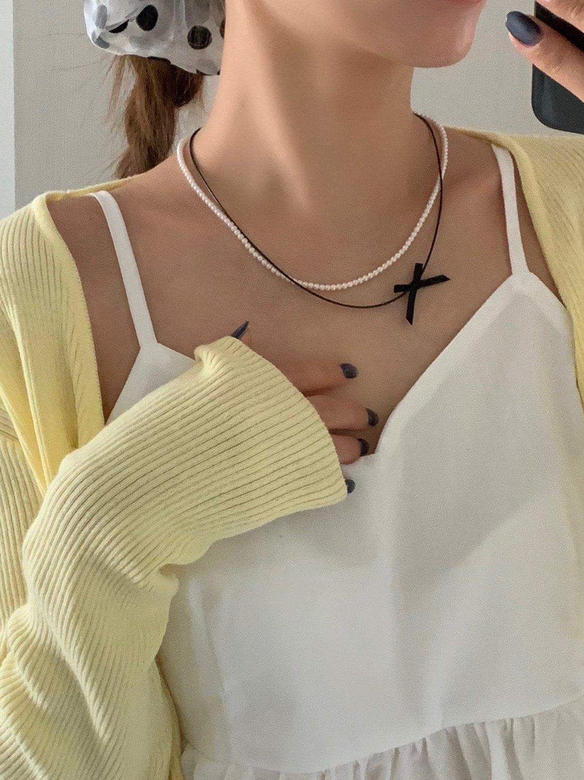pearl ribbon set necklace