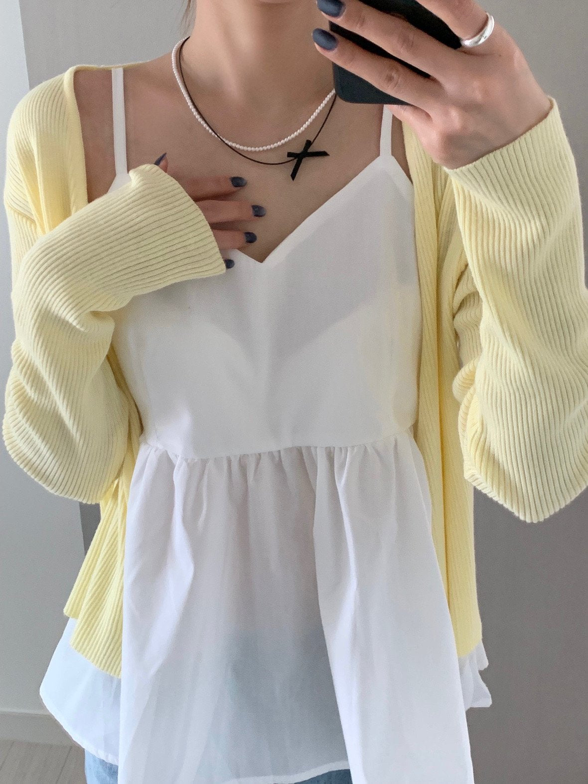 pearl ribbon set necklace