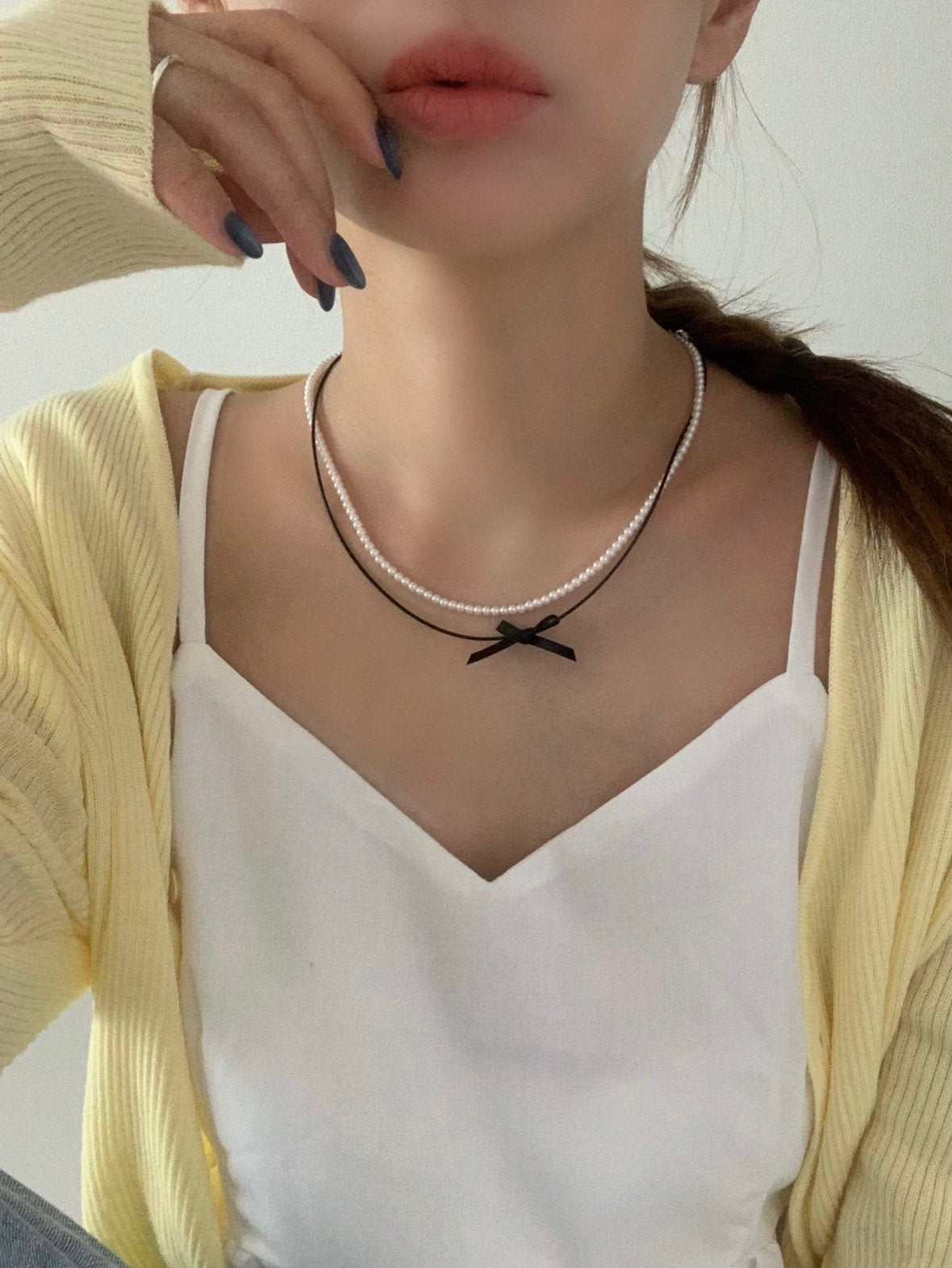 pearl ribbon set necklace