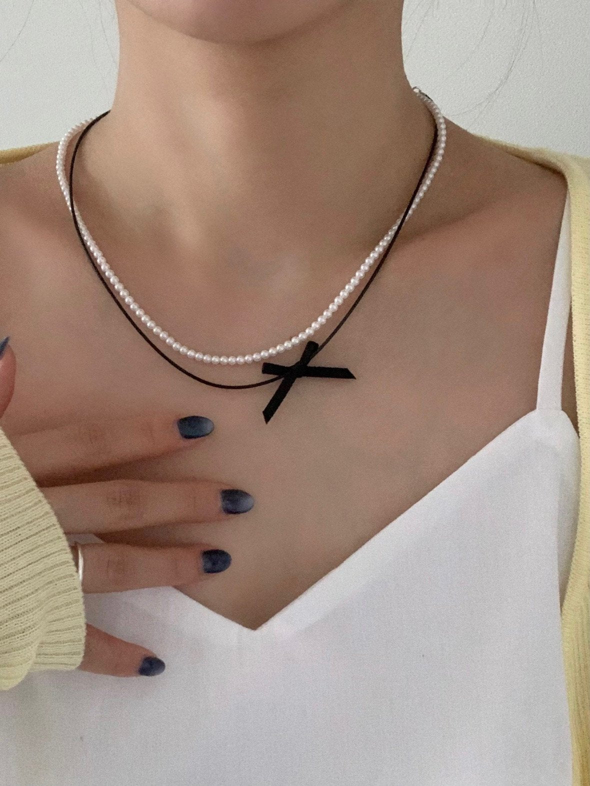 pearl ribbon set necklace