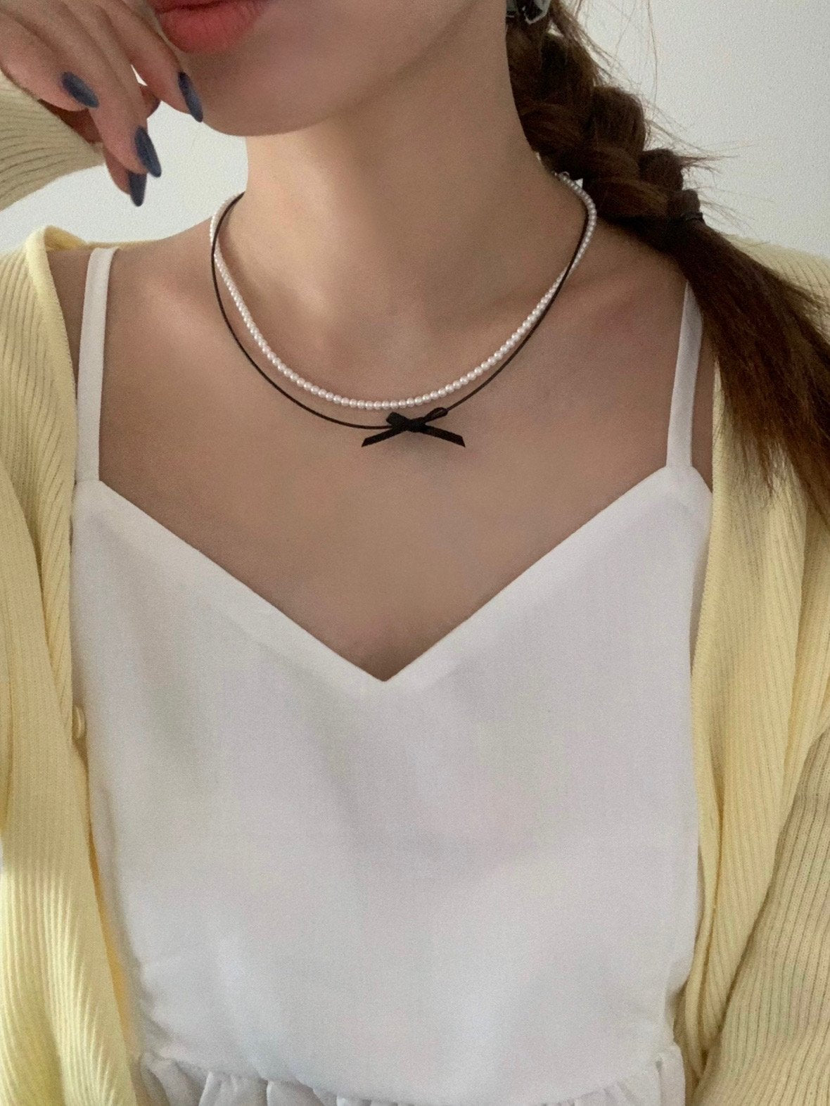 pearl ribbon set necklace