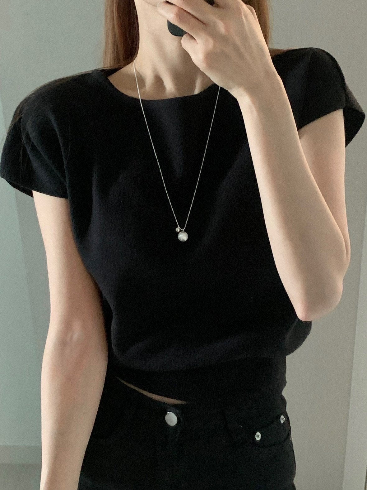 matte silver ball long necklace