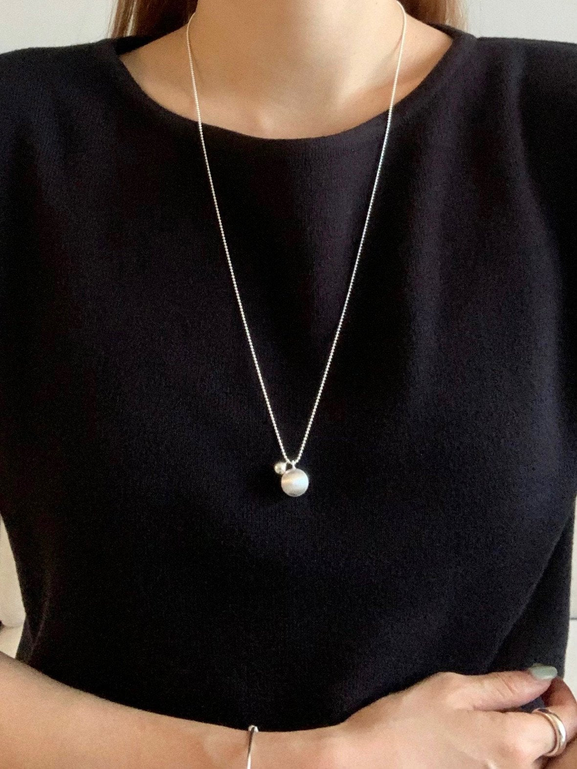matte silver ball long necklace