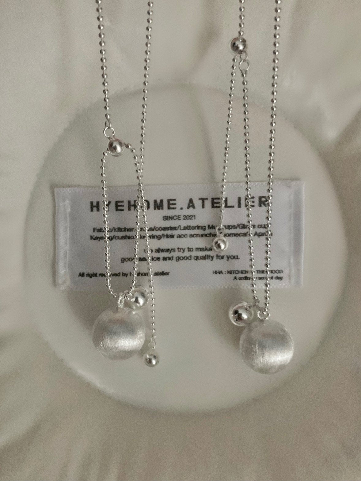 matte silver ball long necklace
