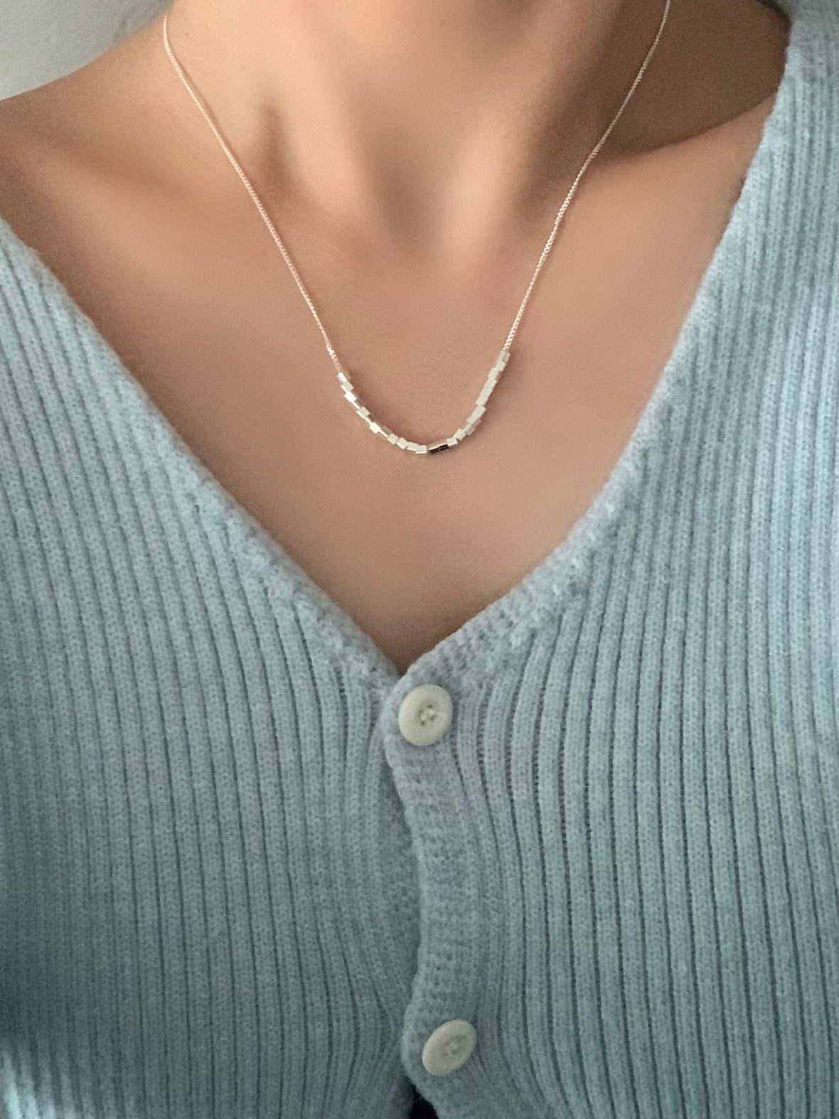 Silver charm U-neck necklace