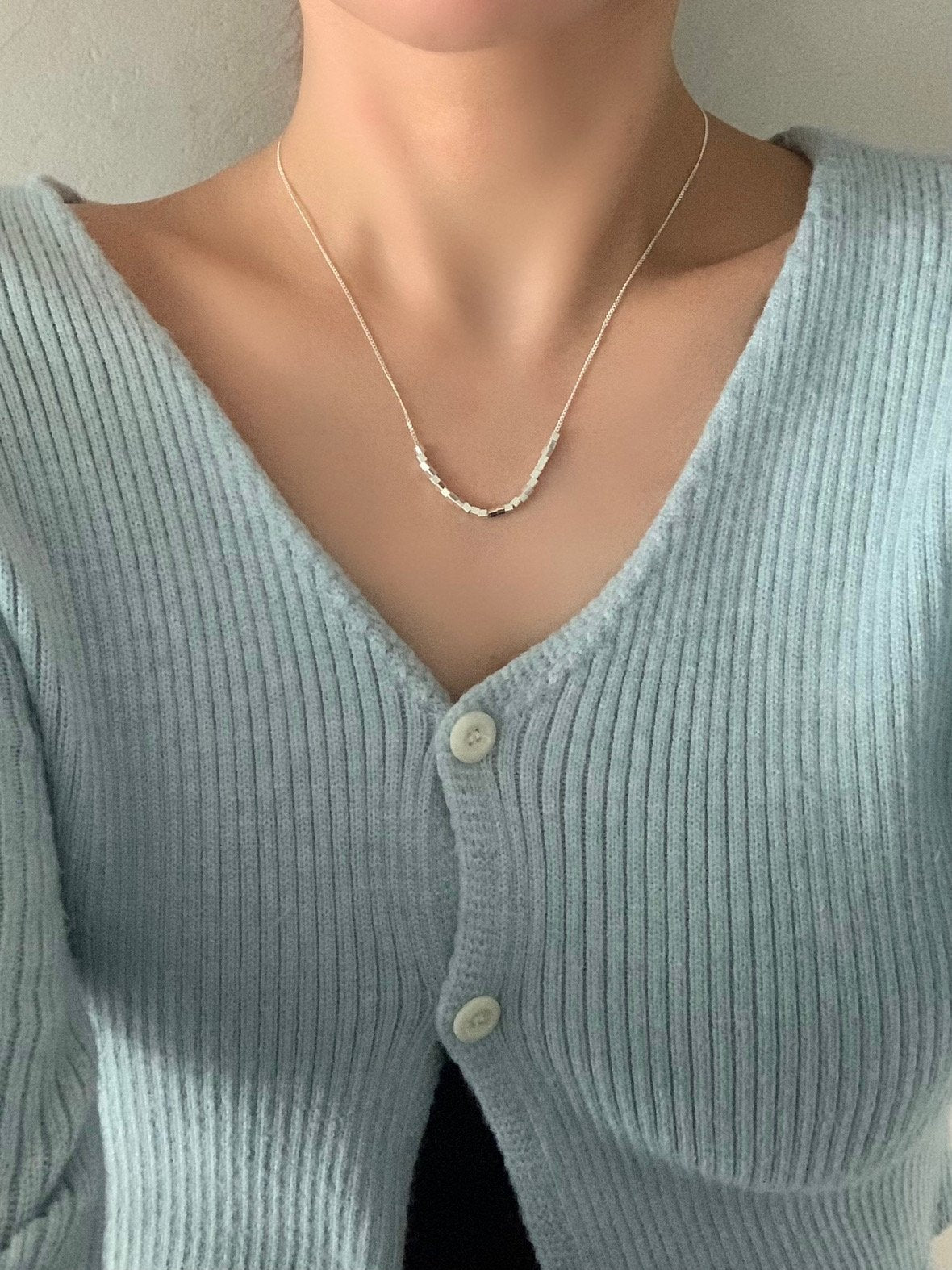 Silver charm U-neck necklace